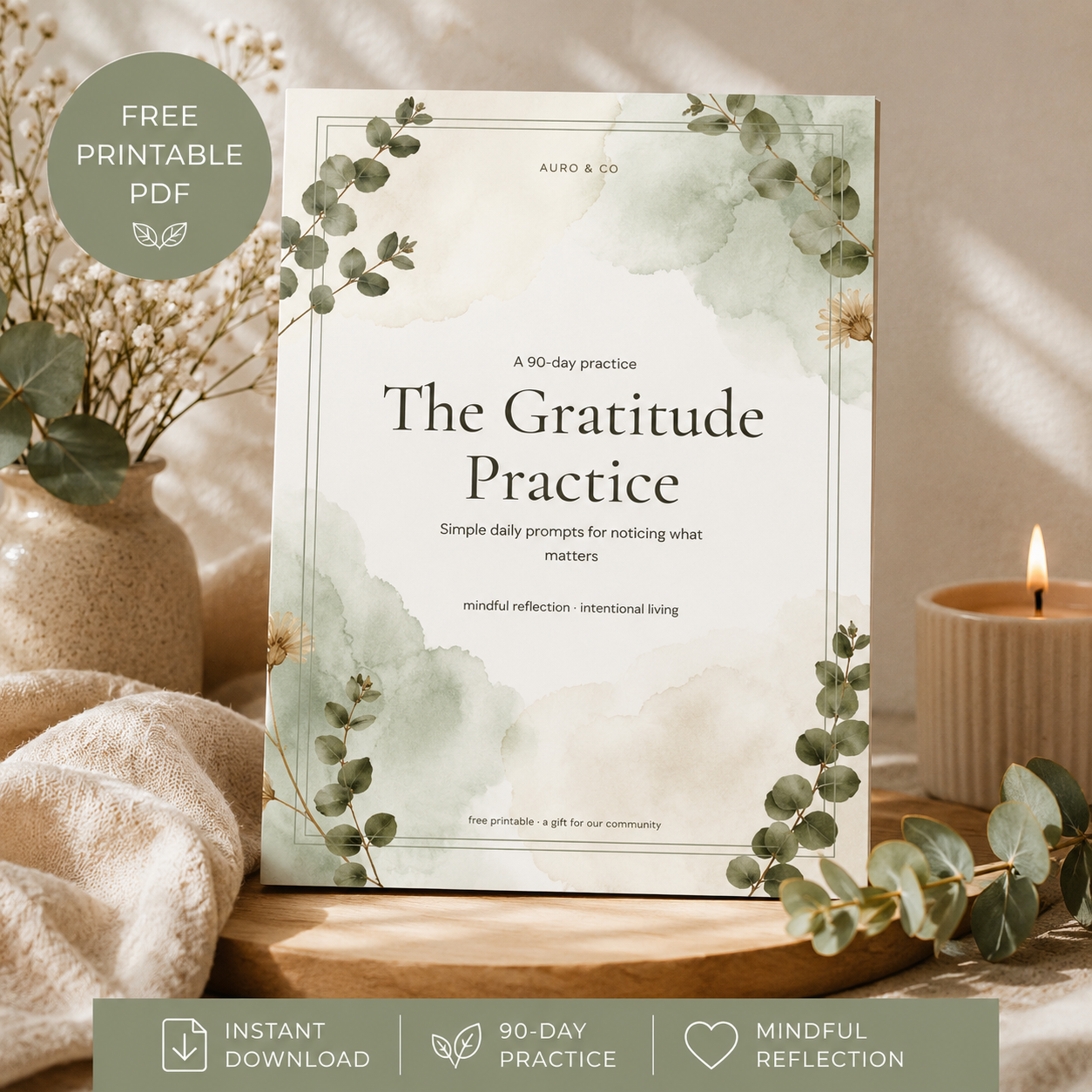 Free Gratitude Journal PDF | 90-Day Printable Gratitude Practice | Auro & Co