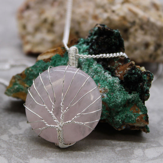 Tree of Life Gemstone Necklace - Rose Quartz – detail view