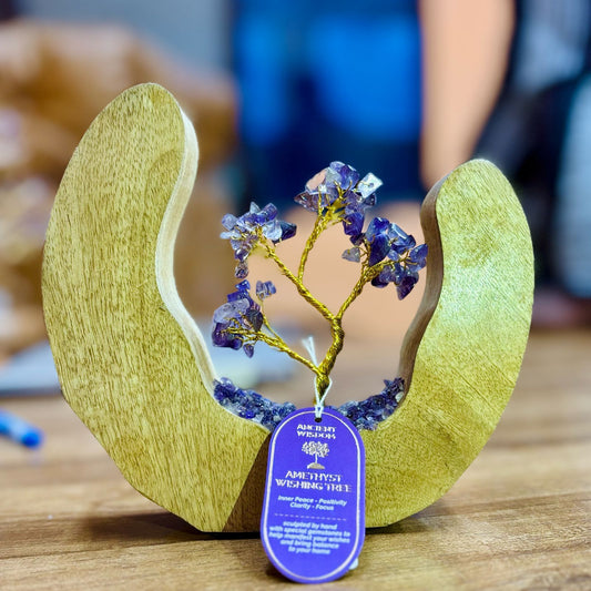 Gemstone Tree Garden - Mango Wood Open Ring - Amethyst - 60 chipstones | Auro & Co
