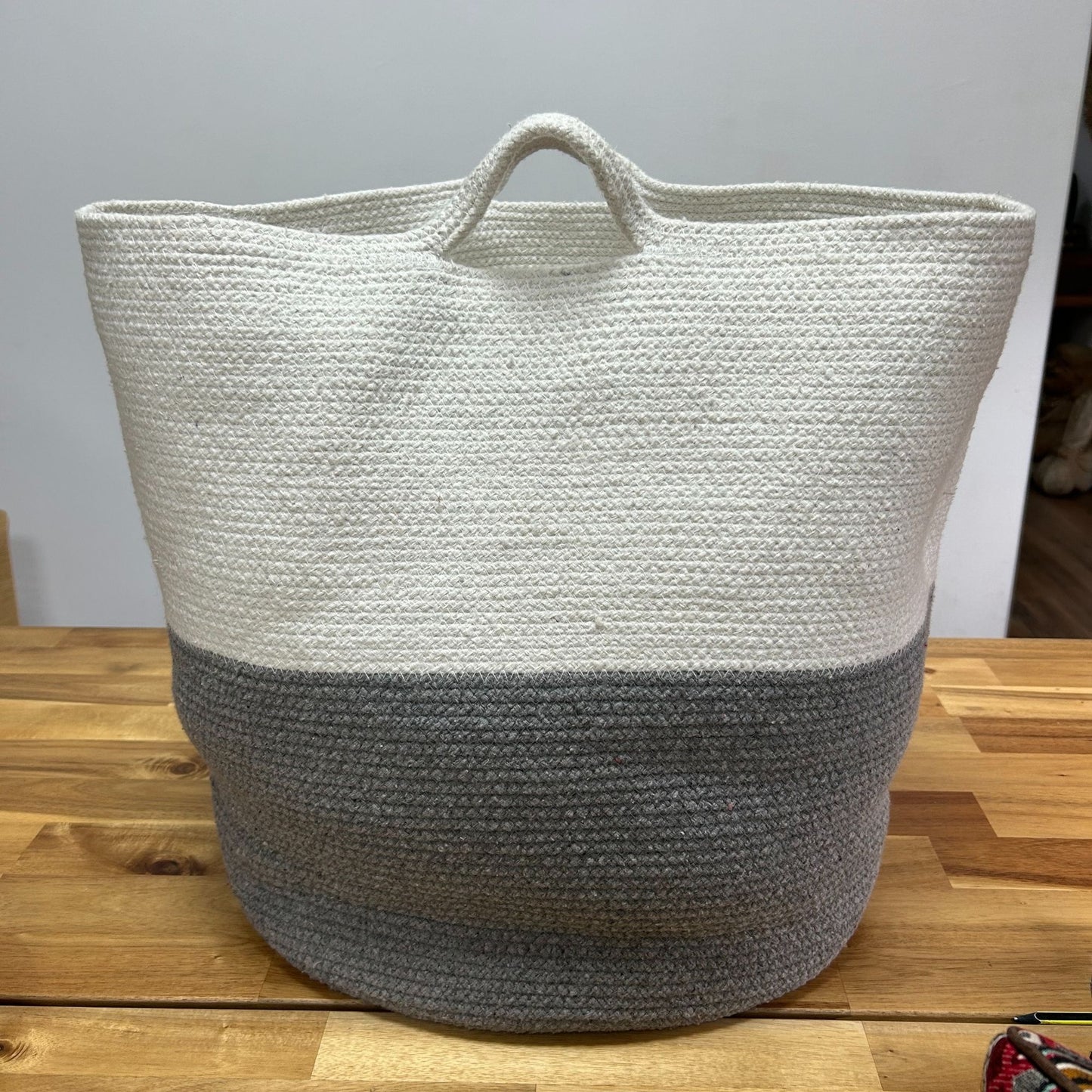 Cotton Rope Laundry / Storage Big Basket 45x40cm - Grey – detail view