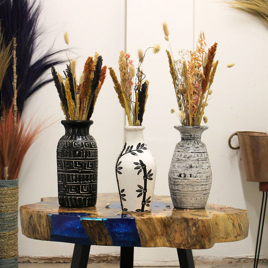 Bamboo Motif Terracotta Vase – Natural