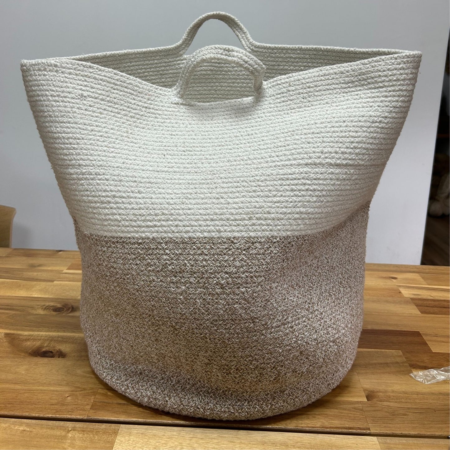 Cotton Rope Laundry / Storage Big Basket 45x40cm - Beige – detail view