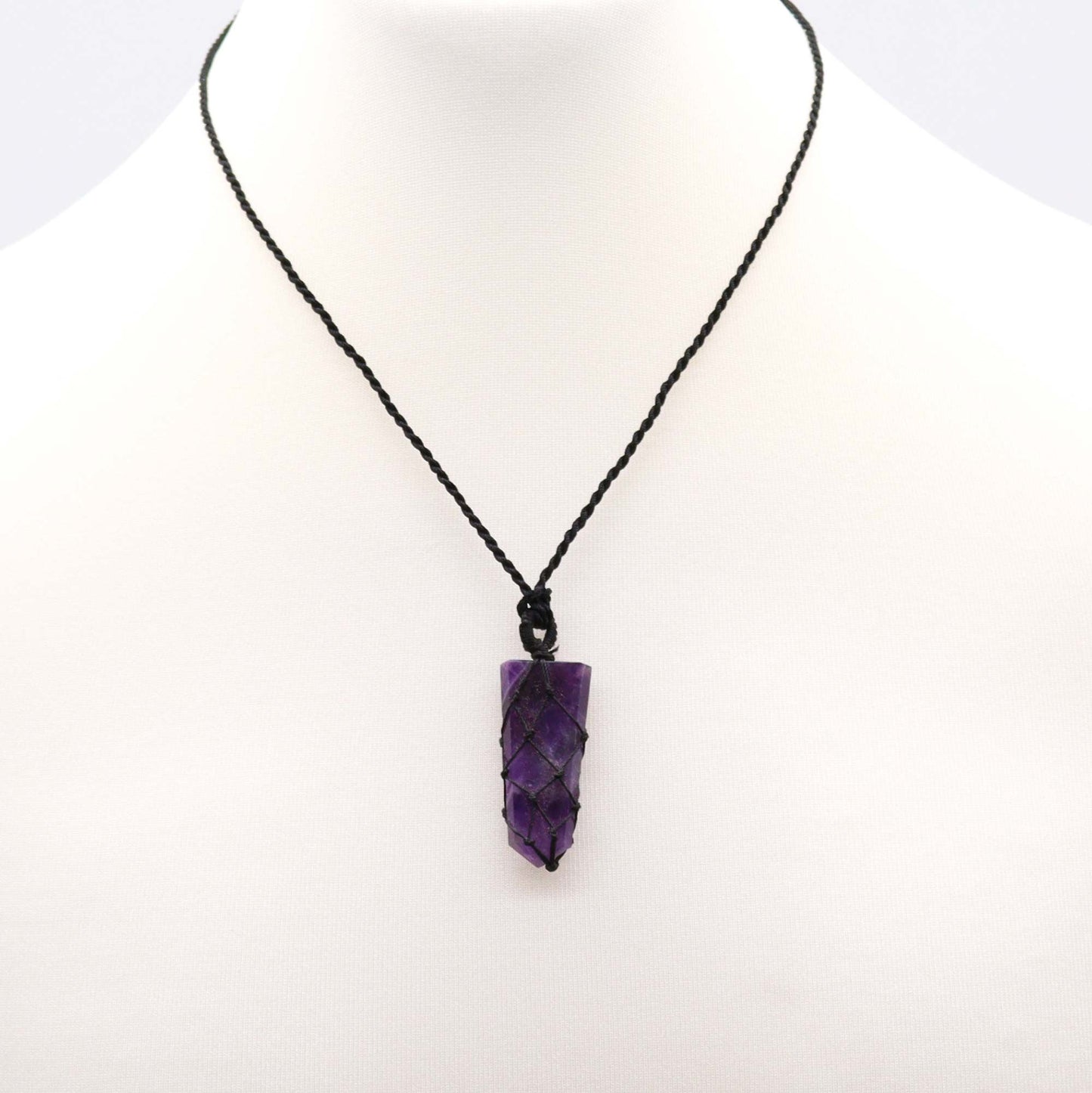 Laced Gemstone Flat Point Pendant - Amethyst – lifestyle shot