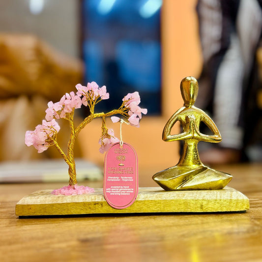 Gemstone Yoga Garden - Namaste Pose - Rose Quartz Tilted Tree - 100 chipstones | Auro & Co