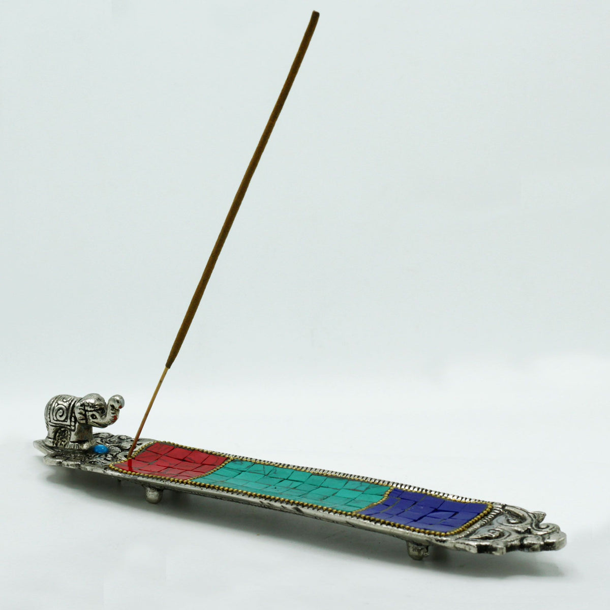 Elephant Ceramic Mosaic Incense Holder - Long