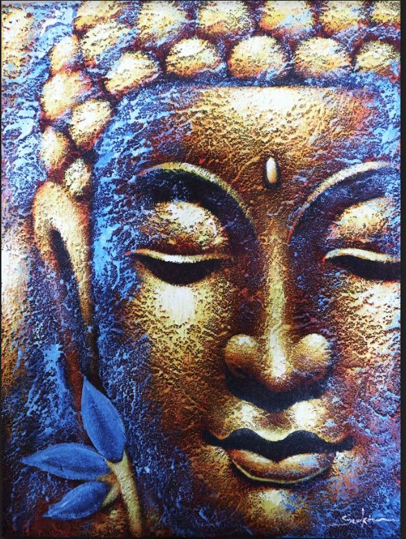 Golden Serenity – Buddha Painting with Lotus Flower (80×60cm)