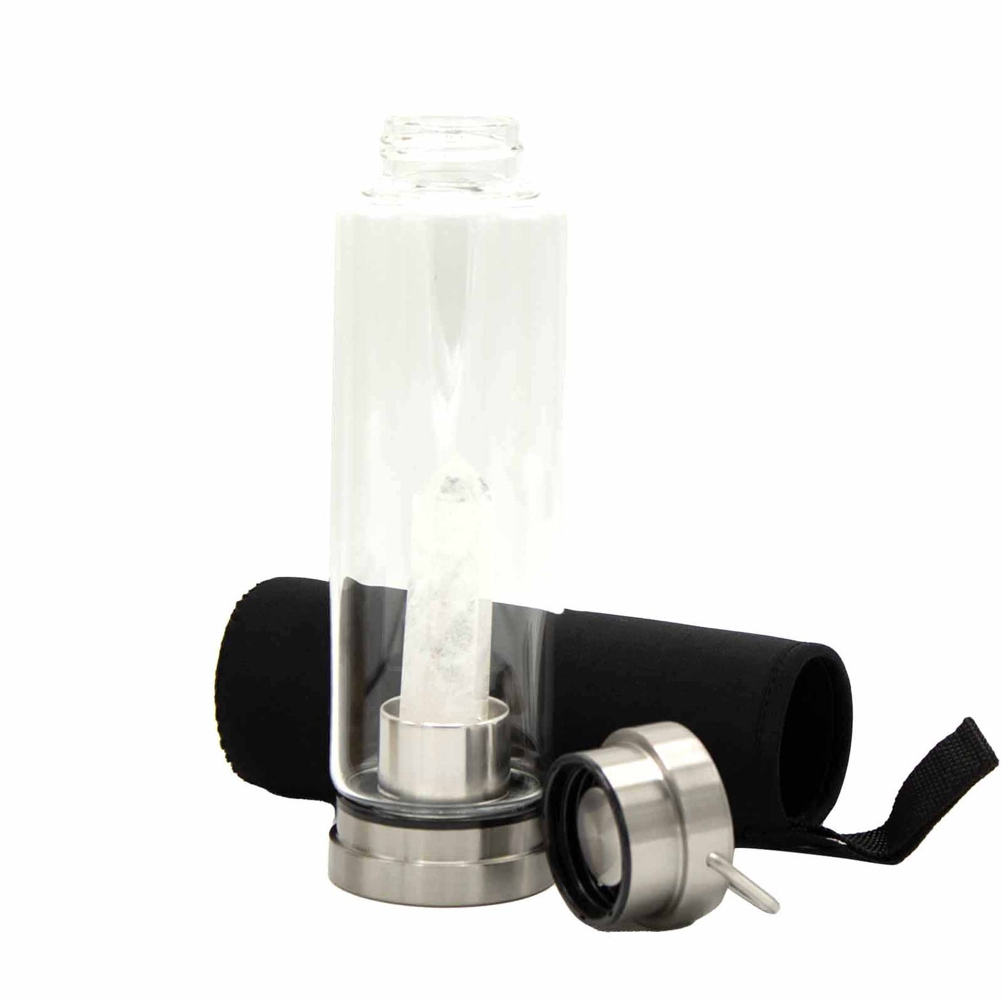 Crystal Infused Glass Water Bottle - Cleansing Clear Quartz - Obelisk – product image 8