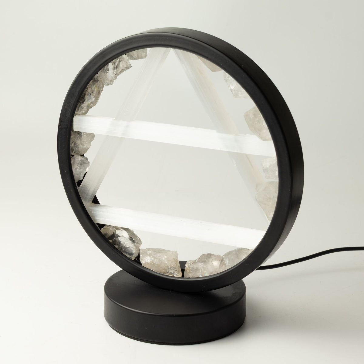 Air Gemstone Halo Lamp, Clear Quartz and Selenite