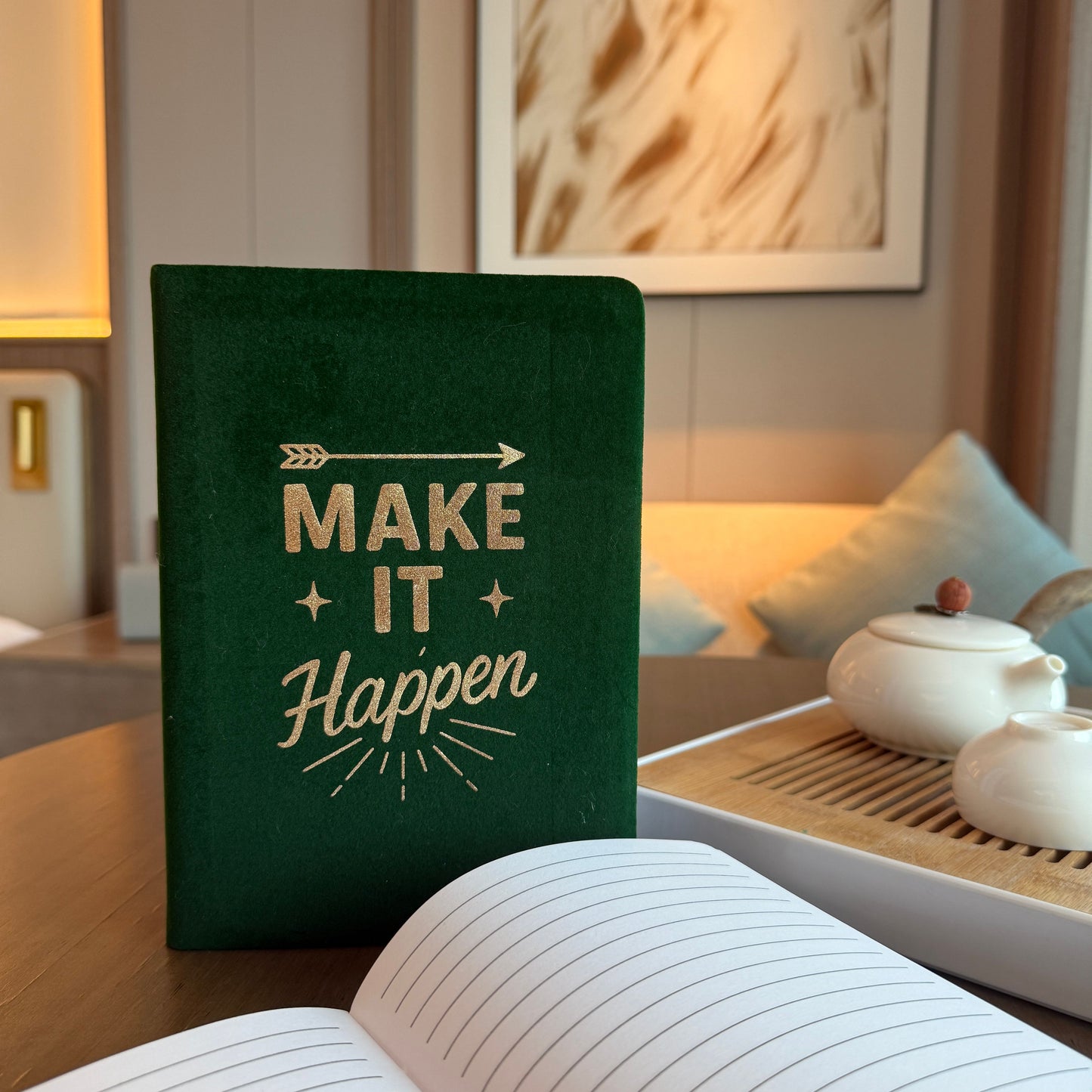 Dark Green Velvet Notebook - 80 pages - Make It Happen – lifestyle shot