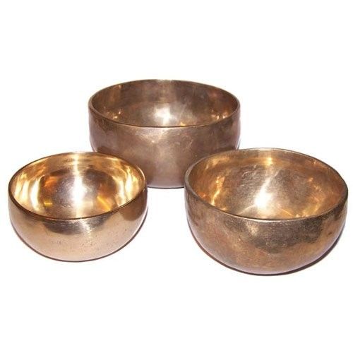 Handmade Brass Singing Bowl Set of 3, 9cm, 10cm and 12cm