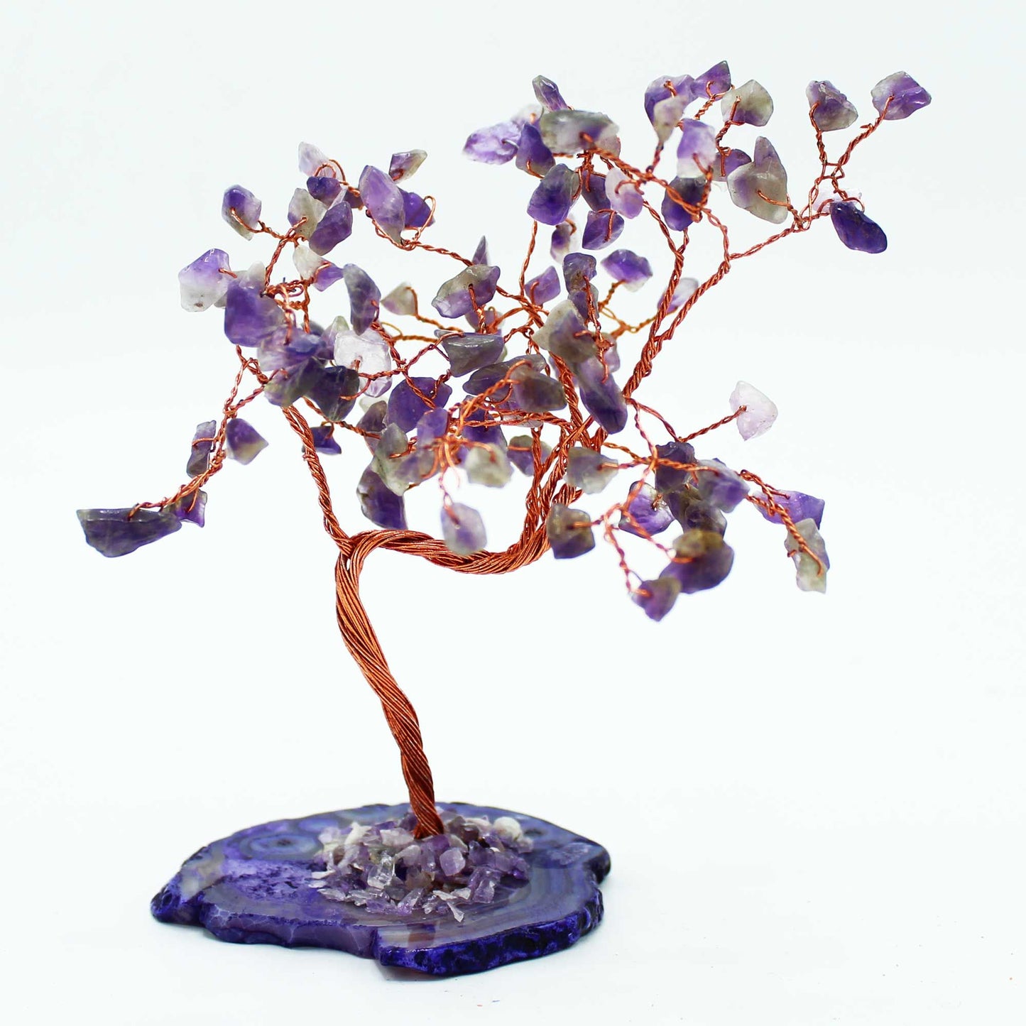Lrg Gemstone Tree - Amethyst on Natural Agate Base (100 stones) – detail view