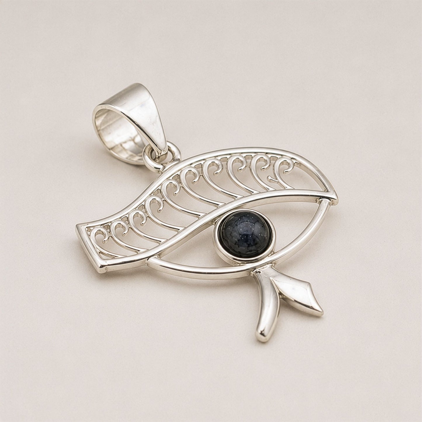 Indian Devotional Pendant - Silver Plated (45cm Cord)- Cleopatra Eye - Iolite – product image 6
