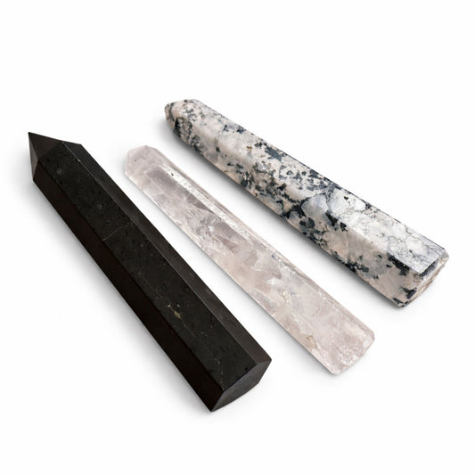 Gemstone Six Face Obelisk Point approx 17cm - Rainbow Moonstone – detail view