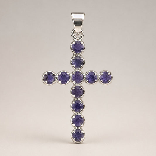 Indian Devotional Pendant - Silver Plated (45cm Chain)- Ionite Crucifix – detail view