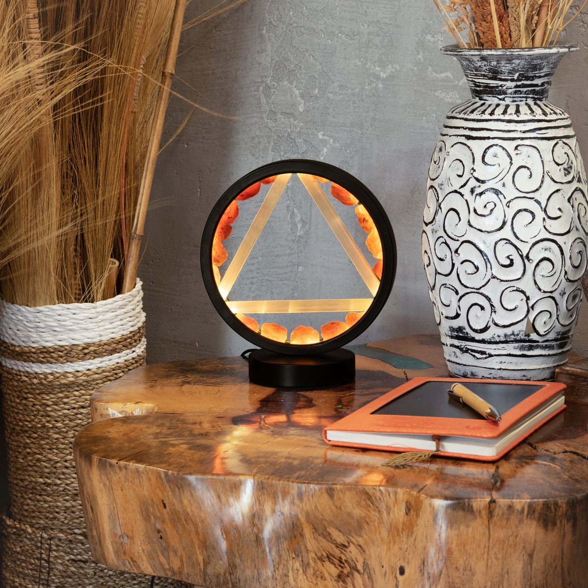 Fire Gemstone Halo Lamp, Carnelian and Selenite