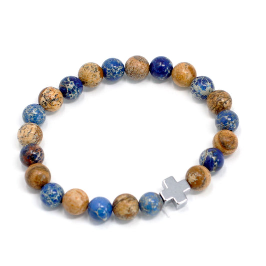 Set of 2 Gemstones Friendship Bracelets - Support - Sodalite & Picture Stone – detail view