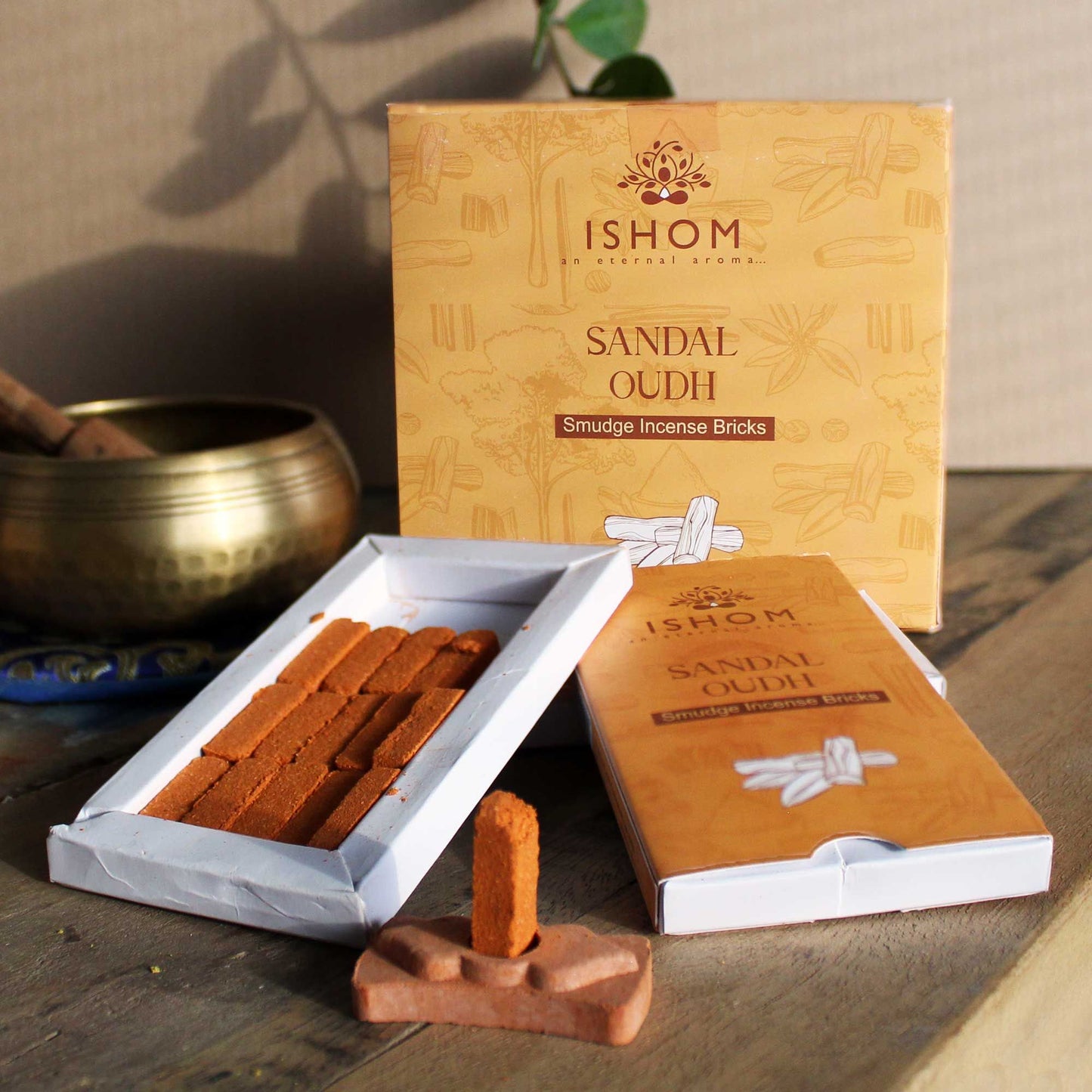 Pack of 15 Natural Incense Smudge Bricks and Burner - Sandal Wood – detail view