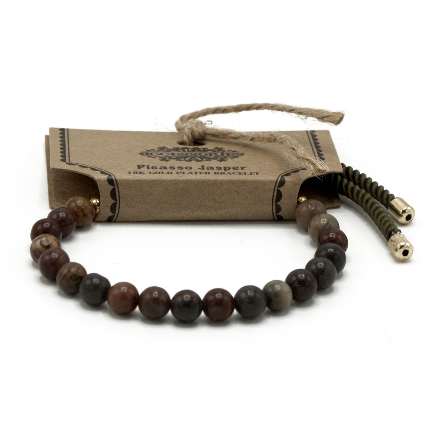 18K Gold Plated Gemstone Moss String Bracelet - Picasso Jasper – product image 7