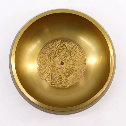 Ganesh Singing Bowl, Engraved Brass, 11cm