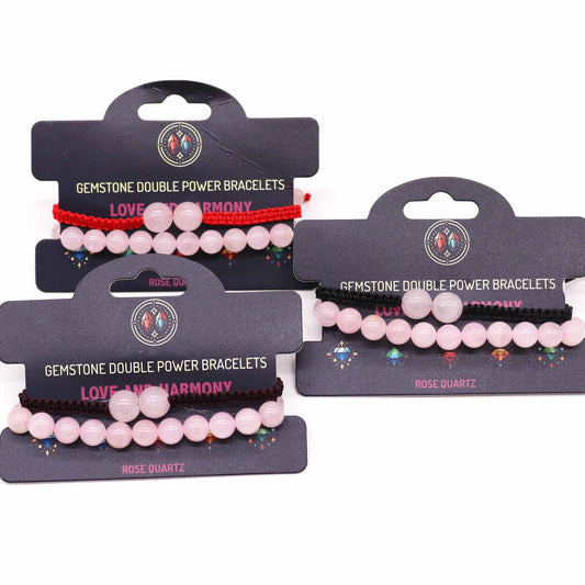 Gemstone Double Power Bracelets- Rose Quartz – detail view