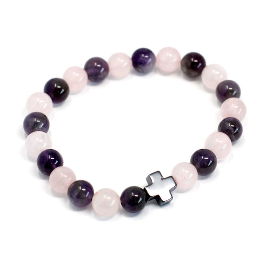 Set of 2 Gemstones Friendship Bracelets - Love - Amethyst & Rose Quartz – detail view