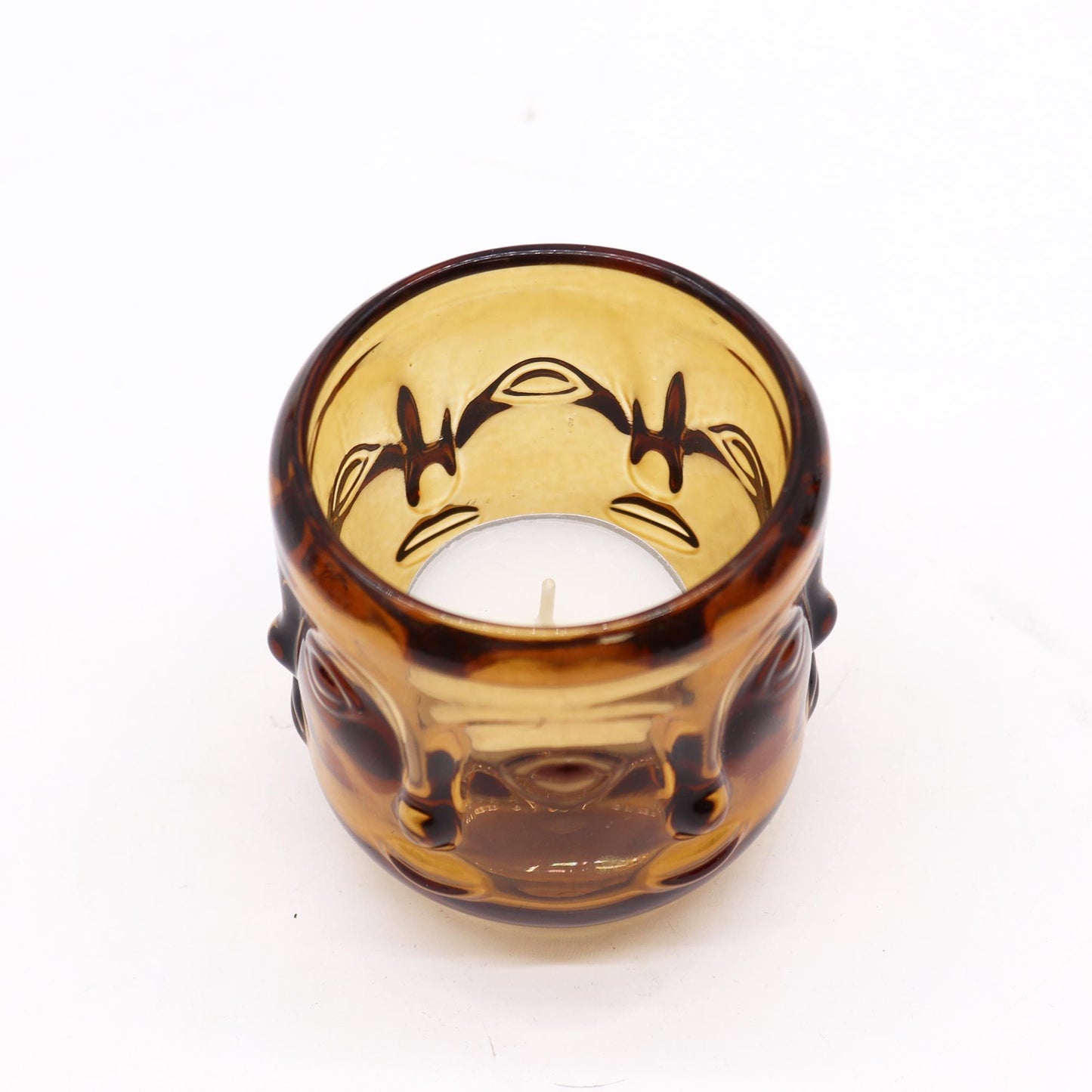Buddha Faces Candle Jar - Antique Amber – detail view