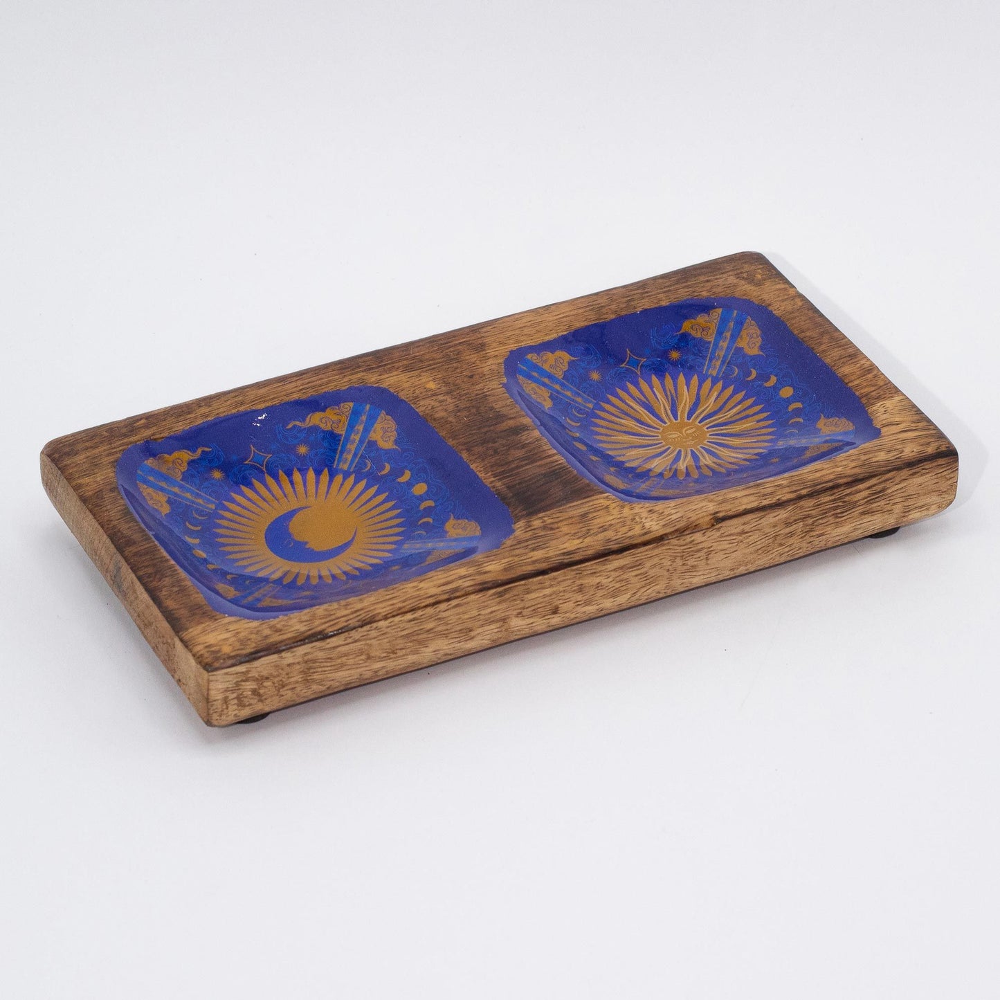 Sun & Moon Double Trinket Tray – Mango Wood & Enamel