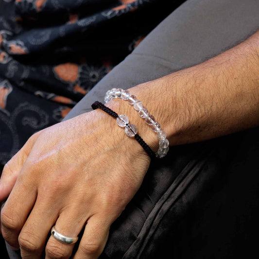 Gemstone Double Power Bracelets- Rock Quartz – detail view