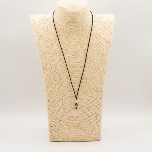 Cord Necklace Gemstone Pendant - Rose Quartz Heart – detail view