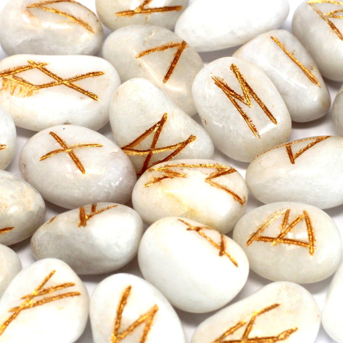 Runes Stone Set in Pouch - White Agate – lifestyle shot