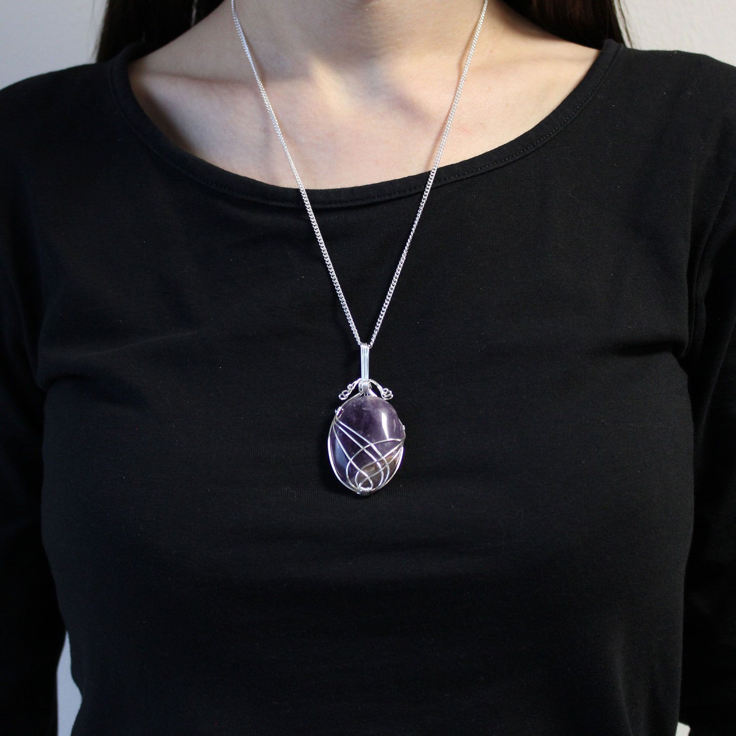 Swirl Wrapped Gemstone Necklace - Amethyst – detail view