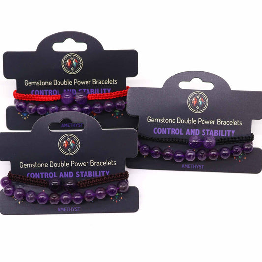 Gemstone Double Power Bracelets- Amethyst – detail view