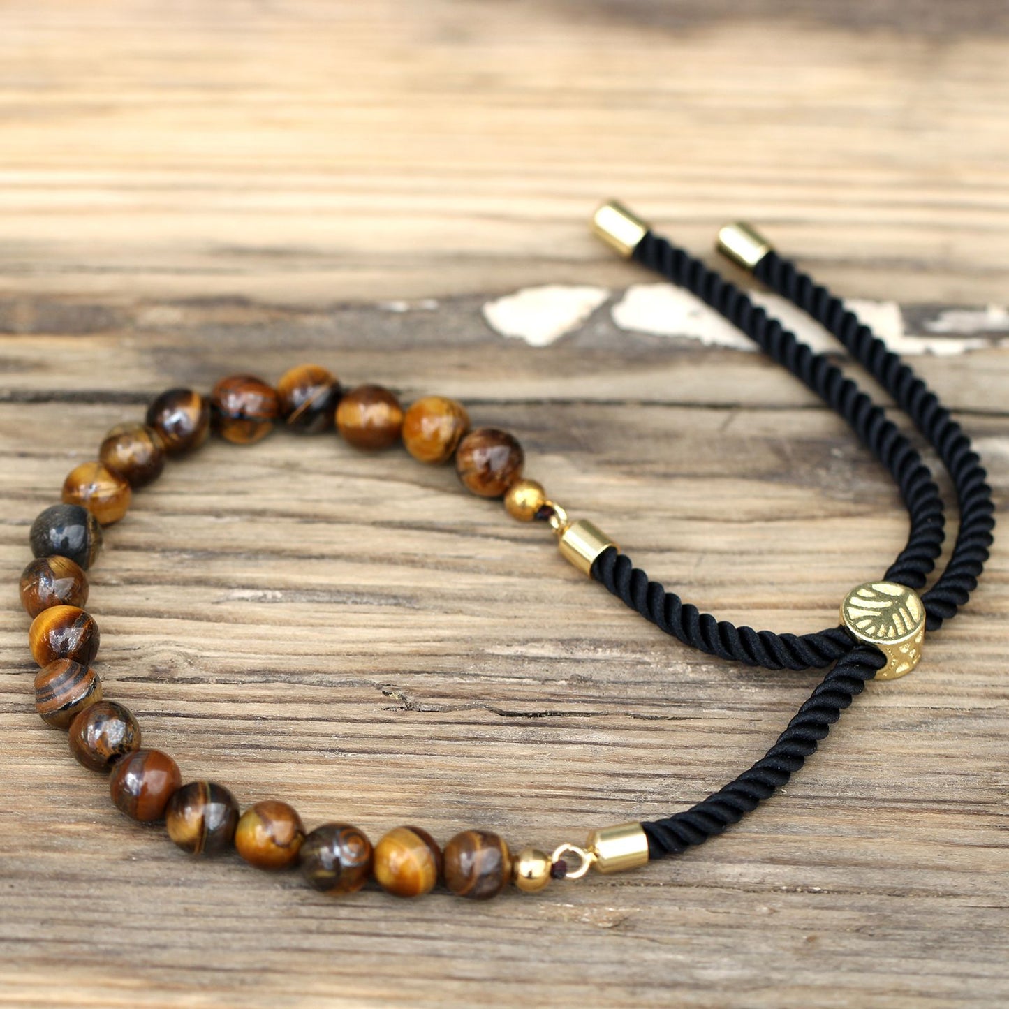 18K Gold Plated Gemstone Black String Bracelet - Tiger Eye – product image 5
