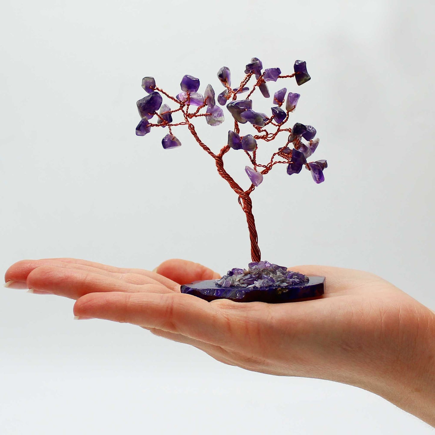 Gemstone Tree - Amethyst on Natural Agate Base (35 stones) – packaging