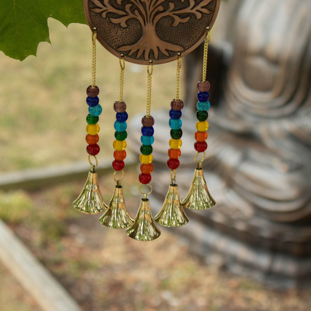Tree of Life Brass Chime with Chakra Beads, Medium, 5 Bells