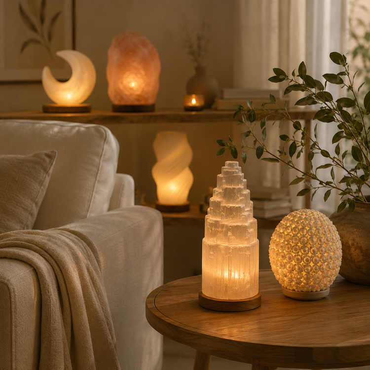 Natural Glow Lamps in Selenite, Salt & Shell | Auro & Co