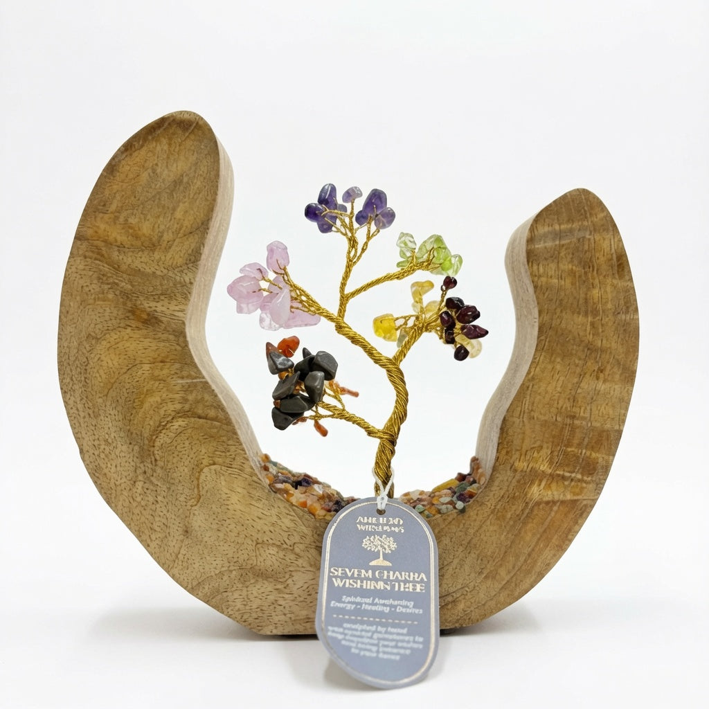 Gemstone Tree Garden - Mango Wood Open Ring - Seven Chakra - 60 chipstones
