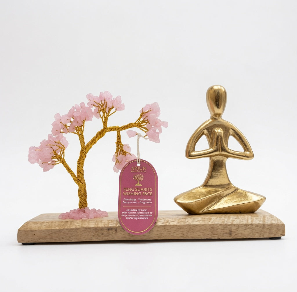 Gemstone Yoga Garden - Namaste Pose - Rose Quartz Tilted Tree - 100 chipstones