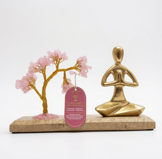 Gemstone Yoga Garden - Namaste Pose - Rose Quartz Tilted Tree - 100 chipstones