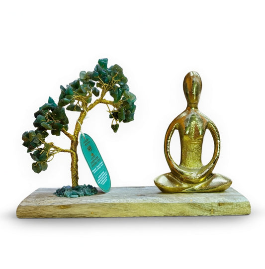 Gemstone Yoga Garden - Padmasana Pose - Green Aventurine - Tilted Tree - 100 chipstones