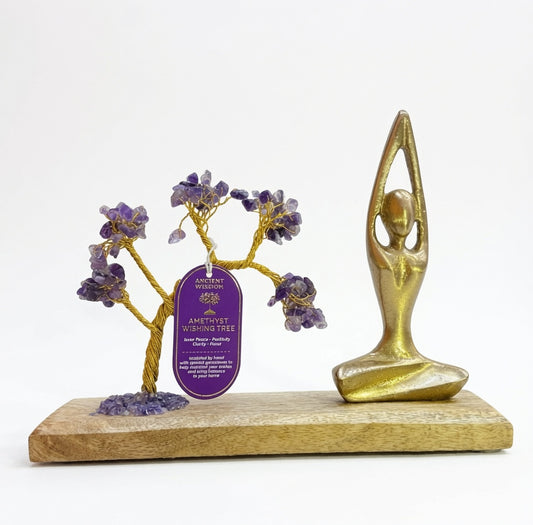 Gemstone Yoga Garden - Sukhasana Pose - Amethyst - Tilted Tree - 100 chipstones