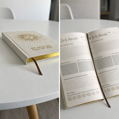 Ivory Gratitude Journal with Gold Lining - 120 pages - My Days are Full of Sun – lifestyle shot