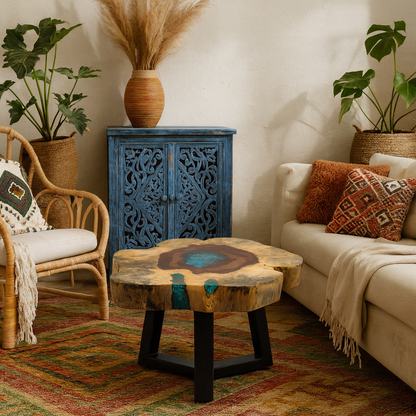 Lagoon Crest Table – Hand-Shaped Wood & Resin Piece