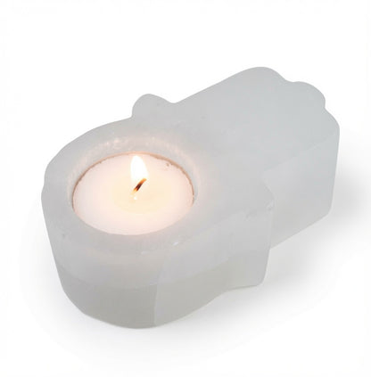 Selenite Hamsa Candle Holder 
