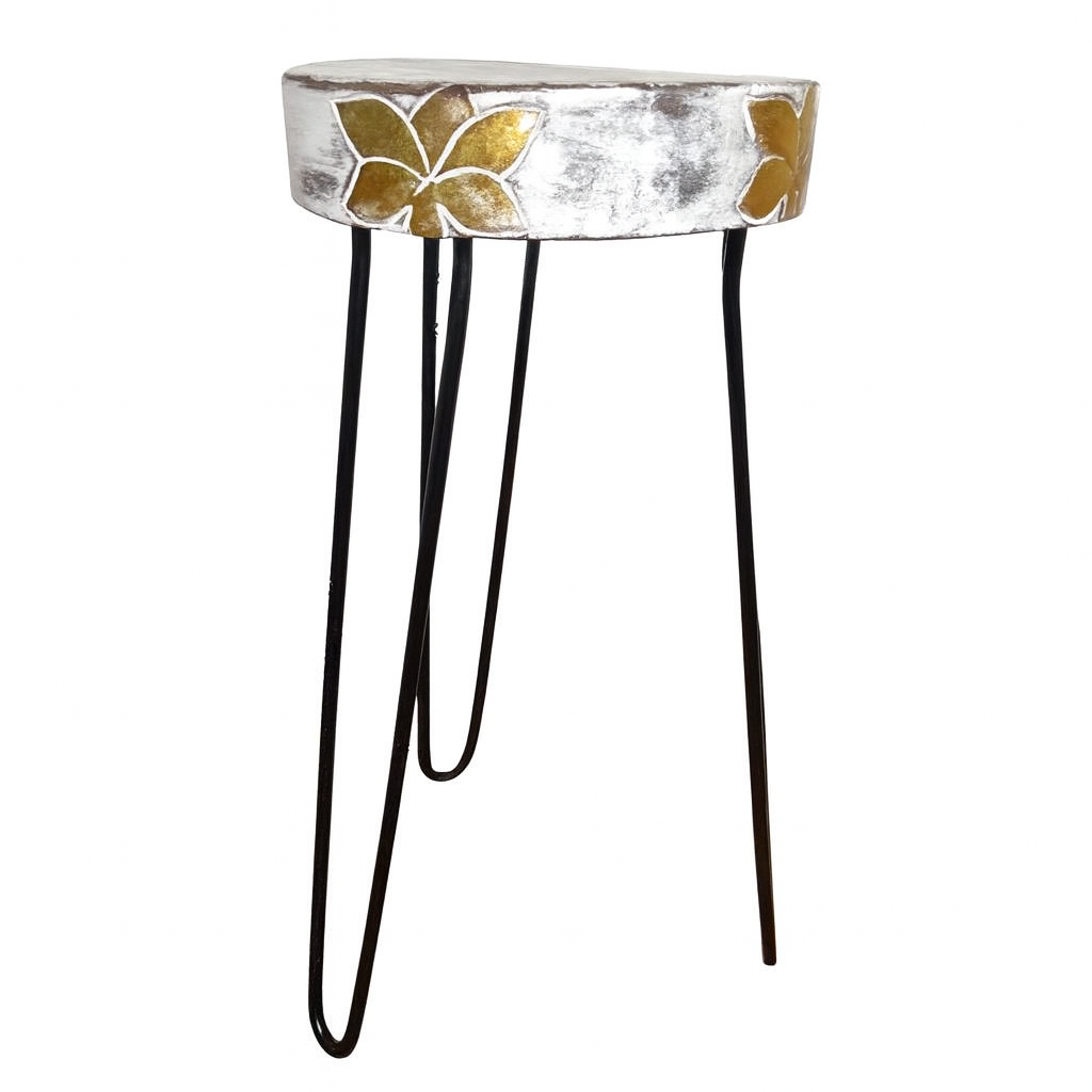 Wood Plant Stand – Whitewash & Gold