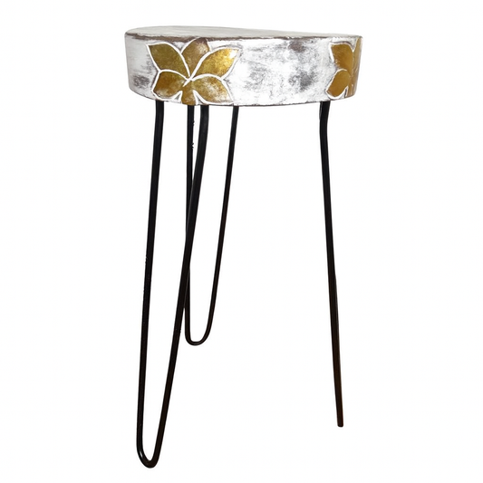 Wood Plant Stand – Whitewash & Gold