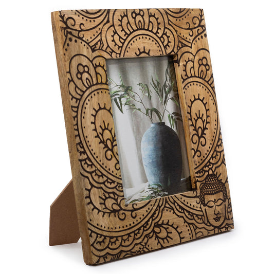 Lrg Mango Wood Picture Frame (for 13x18cm) 28x23x2cm - Buddha - Black