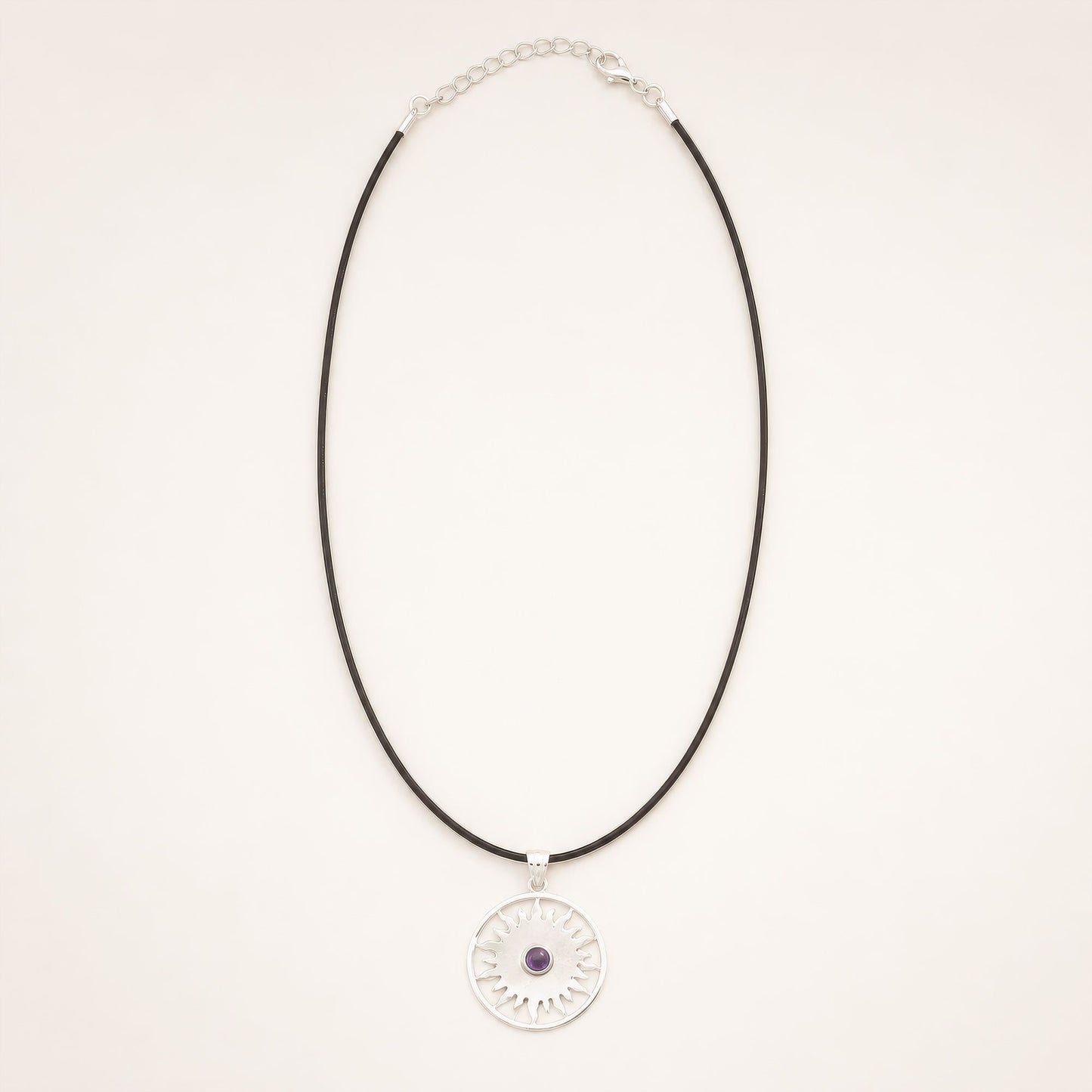 Indian Devotional Pendant - Silver Plated (45cm Cord)- Sun Worship Amethyst | Auro & Co