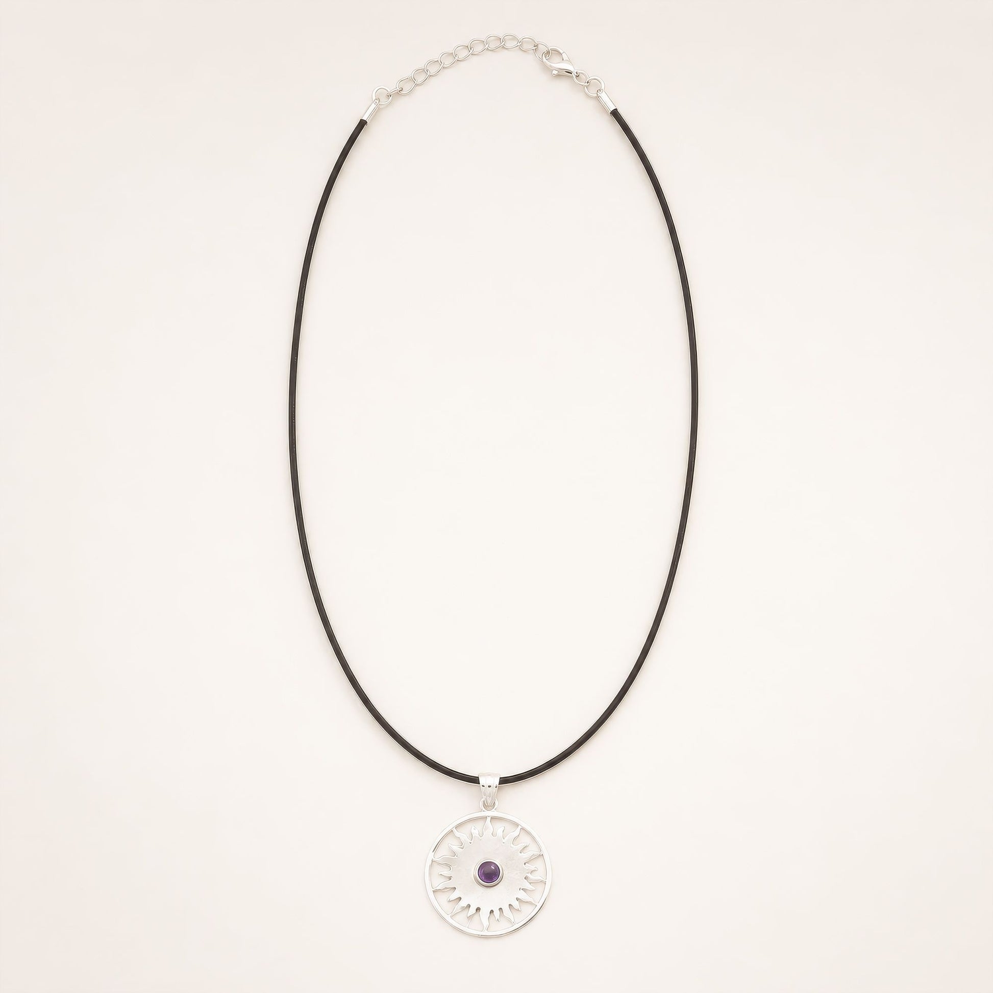 Indian Devotional Pendant - Silver Plated (45cm Cord)- Sun Worship Amethyst | Auro & Co