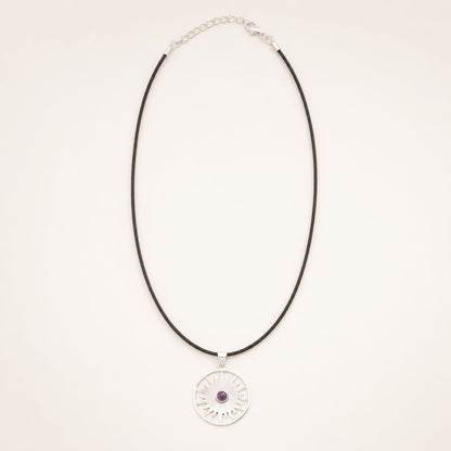 Indian Devotional Pendant - Silver Plated (45cm Cord)- Sun Worship Amethyst | Auro & Co